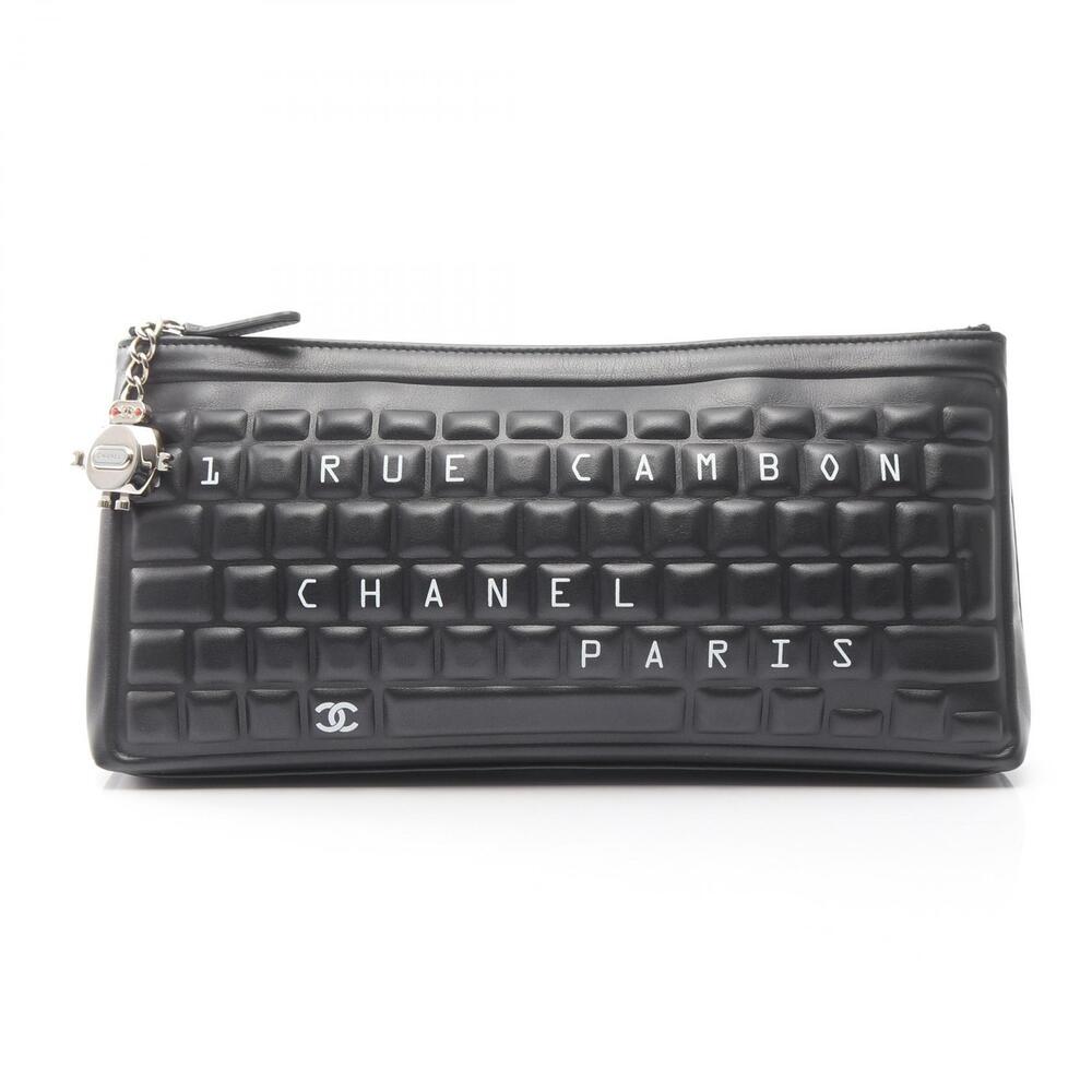 Chanel RUE CAMBON Shoulder Bag Clutch Lambskin Sheepskin Black